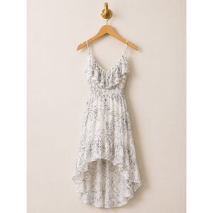Heart Soul Flowy SZ XS White & Blk Floral Dress Hi-Low Feminine Lightweight